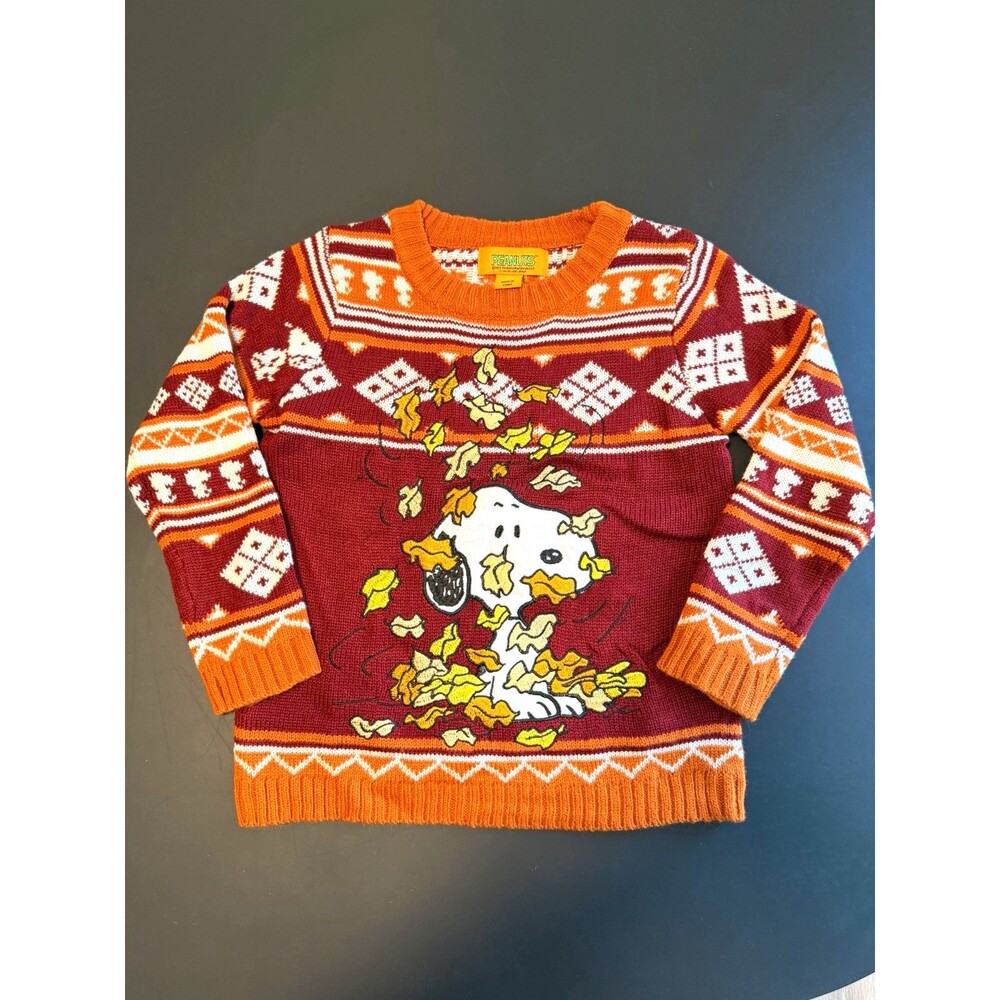 NWT Peanuts Snoopy Autumn Sweater -Size 6 Kids Fall Leaves Thanksgiving Knit